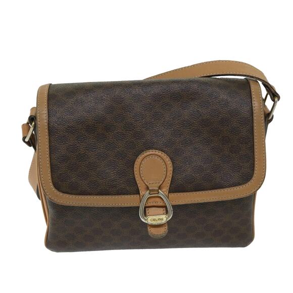 CELINE Macadam Canvas Shoulder Bag Pvc Leather Brown - Picture 2 of 12